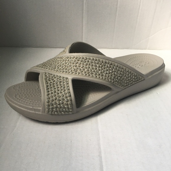 CROCS Shoes - CROCS Sloane Embellished X Strap Slide Sandals Sz 10